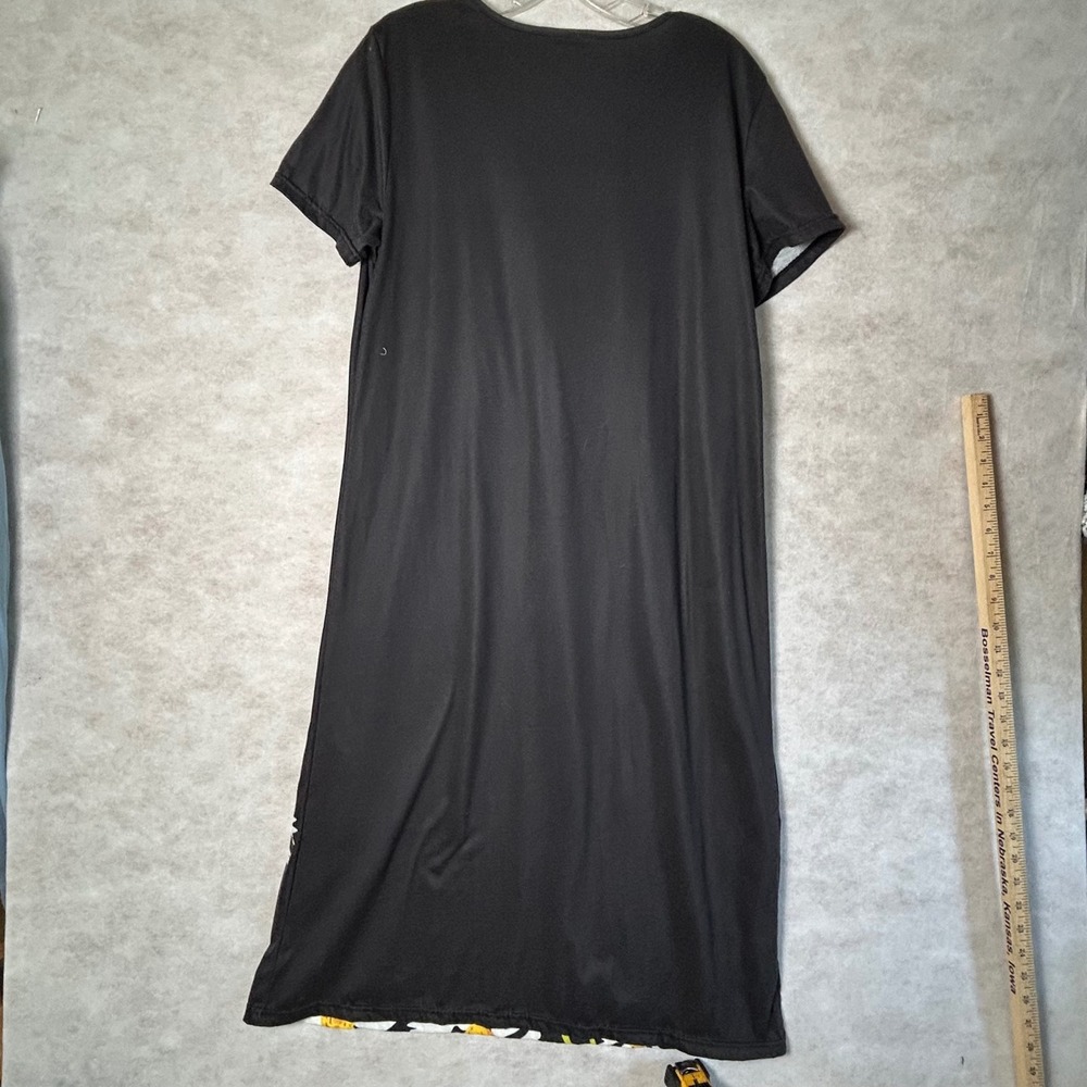 Womens Black Daisy Floral Print Short Sleeve T-Shirt Shift Midi Dress Size M - Picture 5 of 5